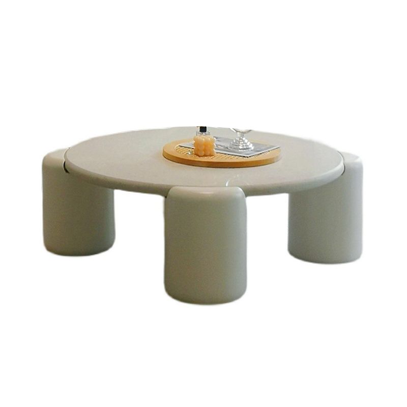 Scandinavian Round Wood Coffee Table with 4 Legs Coffee Table in White