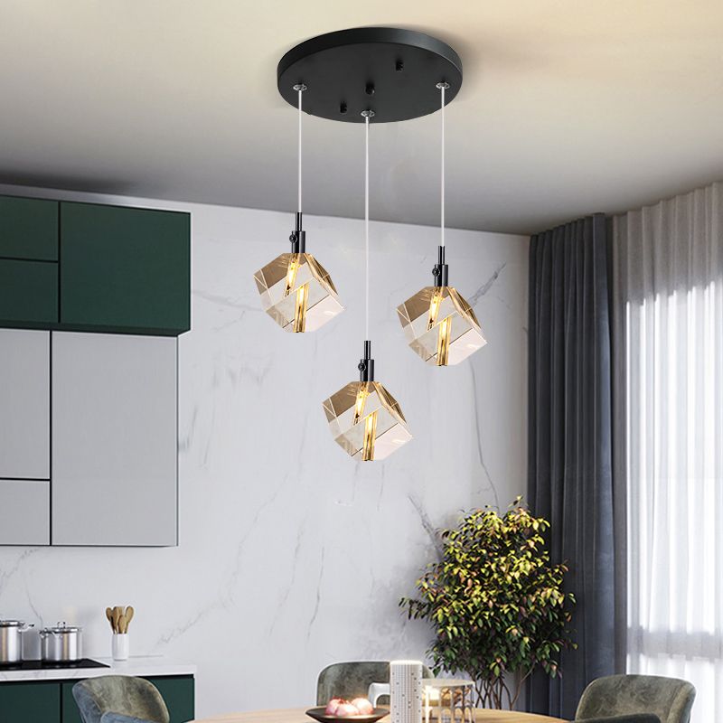 Electroplate Iron Pendant Light in Modern Luxury Style Crystal Square Hanging Lamp for Dining Room