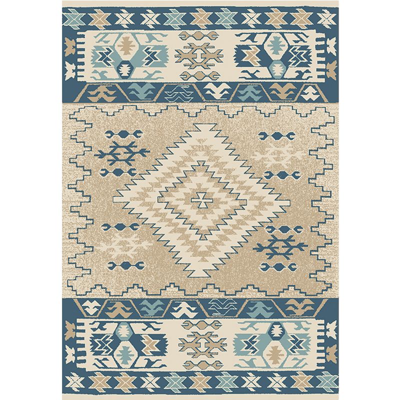 Brauner und blauer Bohemian Teppichsynthetik Tribal Rhombus Muster Teppich Haustierfreundlicher waschbarer Rutschbereich Teppich für die Dekoration