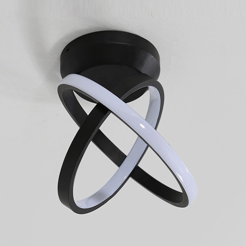 Round Shape Metal Flush Mount Light Modern Style 2 Lights Flush Ceiling Light in Black