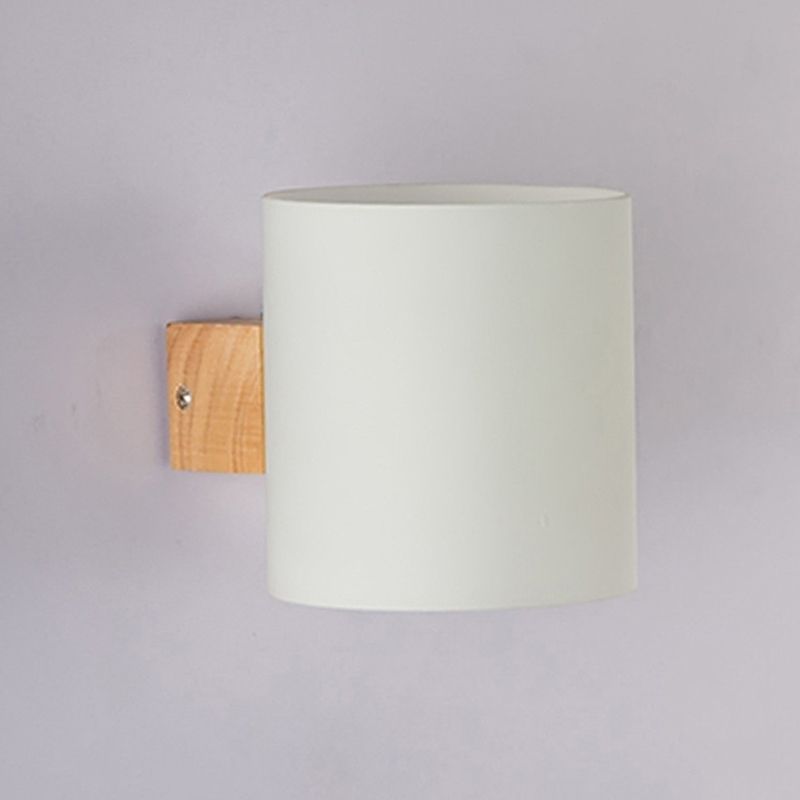 Nordic Wall Sconce Cylinder Wall Light Fixture with Wood for Bedroom