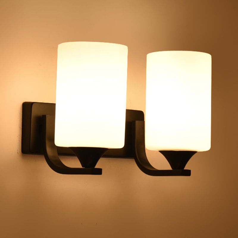 Industrial Vintage Sconce Light Fixtures Milk Glass Cylinder Vanity Wall Lamp Sconce