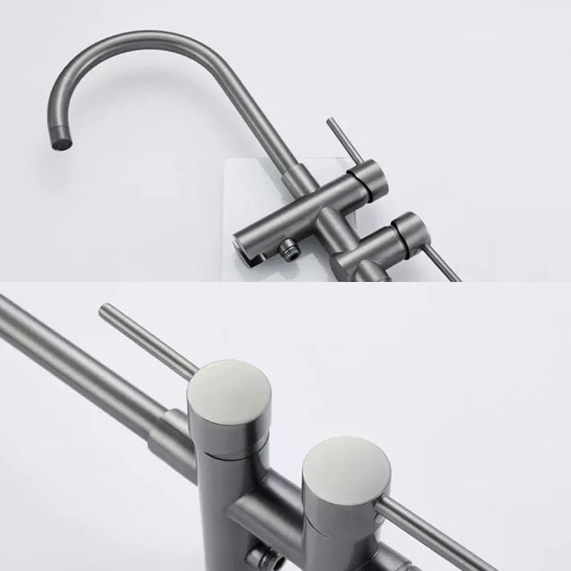 Brass Freestanding Tub Filler Floor Mounted Tub Filler with Lever Handles