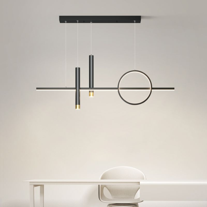 Sala da pranzo moderna illuminazione isola a LED Linea di ciondolo nero in metallo