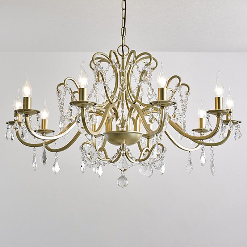 K9 Crystal Drops Candlestick Chandelier Lights Vintage Rustic Style Lighting Pendant for Living Room