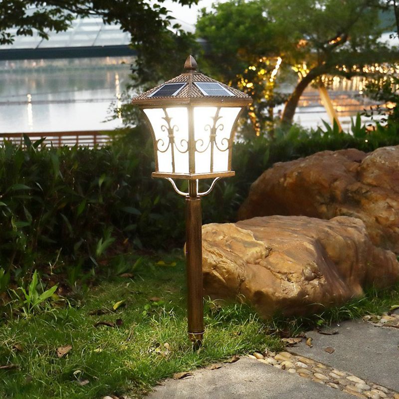 Pagoda Outdoor Solar Stake Lamp Retro White Glass LED Landscape Lighting for Decoration