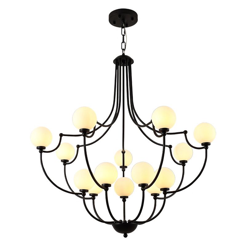 Black 14 Lights Chandelier Light Fixture Traditional Frosted Glass Molecular Pendant Lamp for Living Room