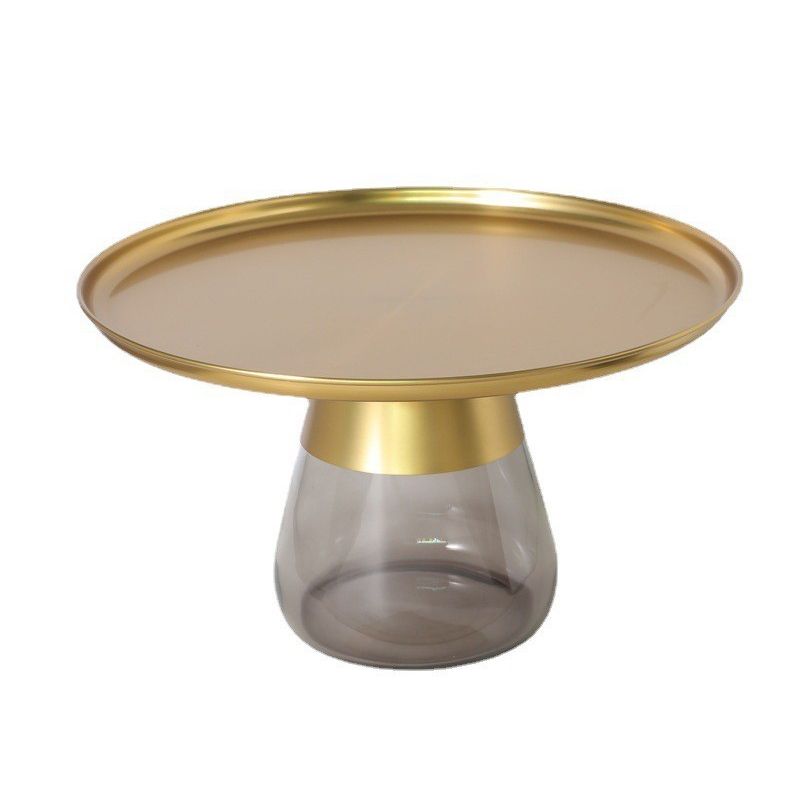 Mid-century Modern Metal Tray Top Glass Base Round Coffee Table