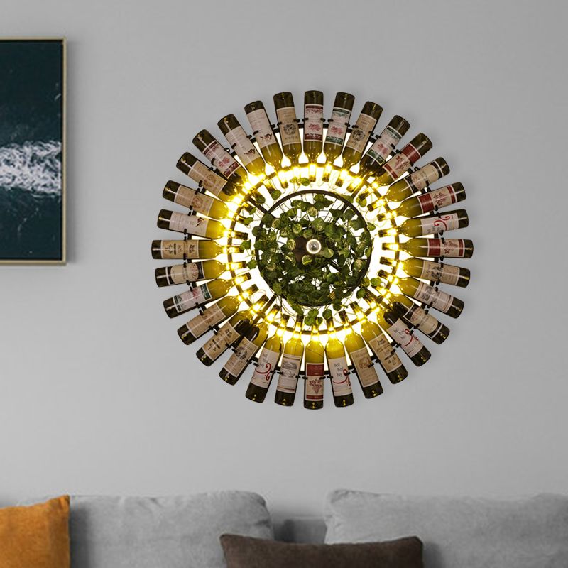Wine Bottle Metal Wall Sconce Industrial 1 Bulb Restaurant LED Plant Wall Lamp Fixture in Black