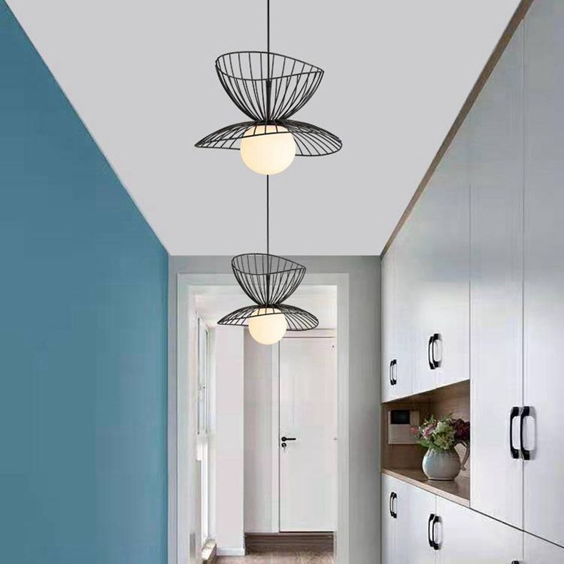 Designer Ball Suspension Lighting Wit glas 1 Licht woonkamer Hanglampje met draadkooi