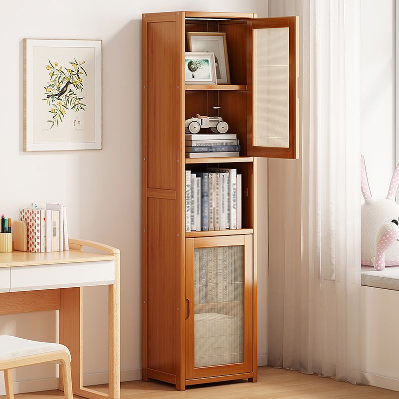 Contemporary Closed Back Bookcase Bamboo Vertical Bookshelf with Doors