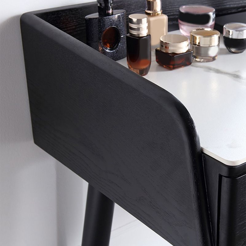 Contemporary Stone Makeup Dressing Table 33.5" H 2 Drawers Vanity Table in Black