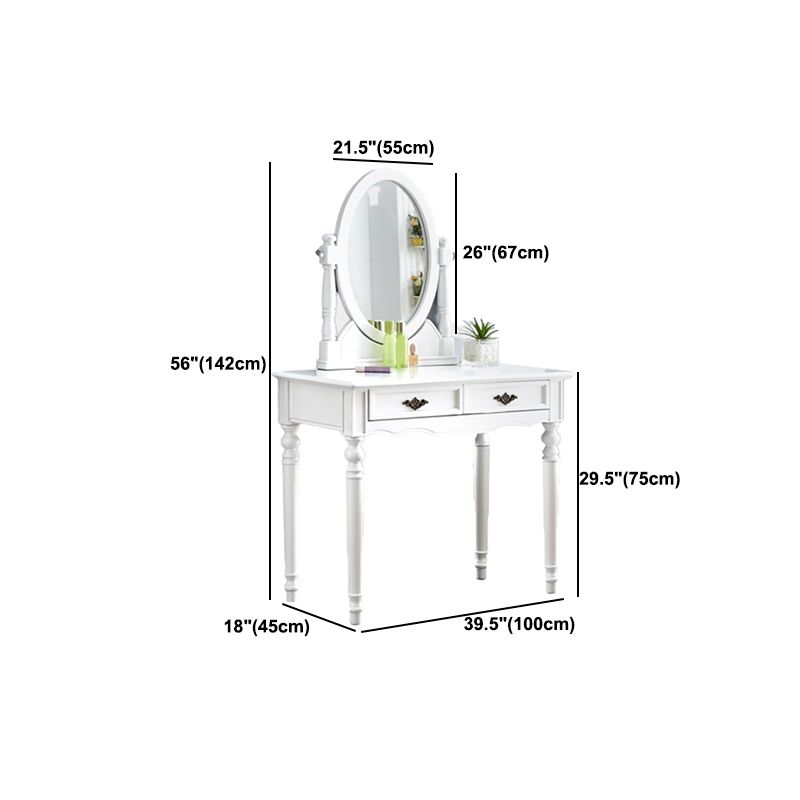 Bright White Vanity Set with 2 Storage Drawers Rubberwood Make-up Vanity, 17.71" Wide