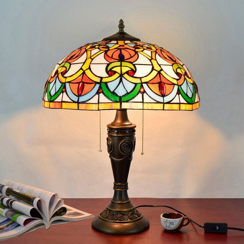 Tiffany Style Table Lamp 2 Lights Desk Lamp with Glass Shade for Bedroom