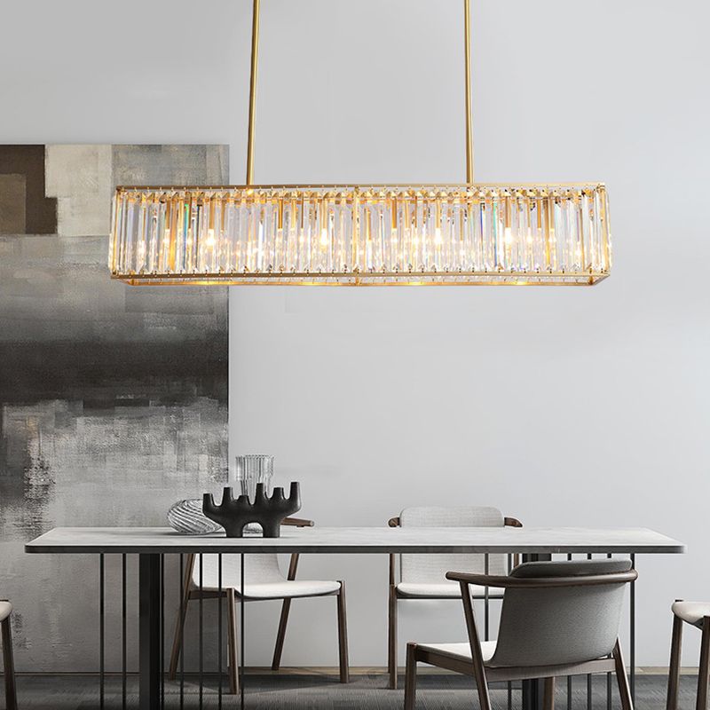 Modern Style Rectangle Shape Island Lights Crystal 3/4 Lights Pendant Light in Gold