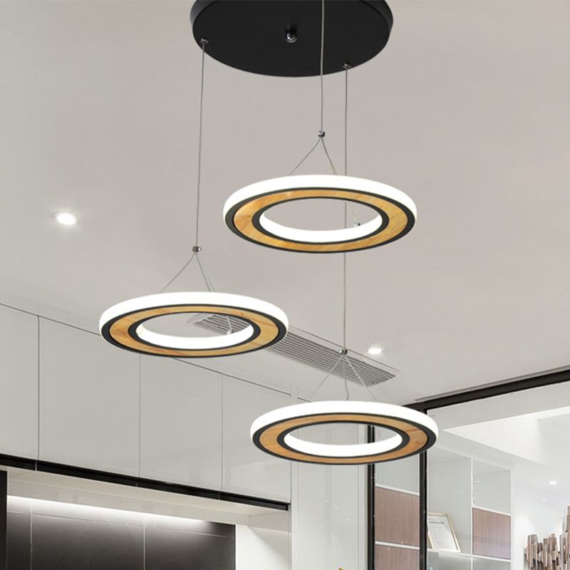 Anillo de metal LED Lighting Modern Style Modern 3 Lights Multi lámparas Coste en negro para sala de estar