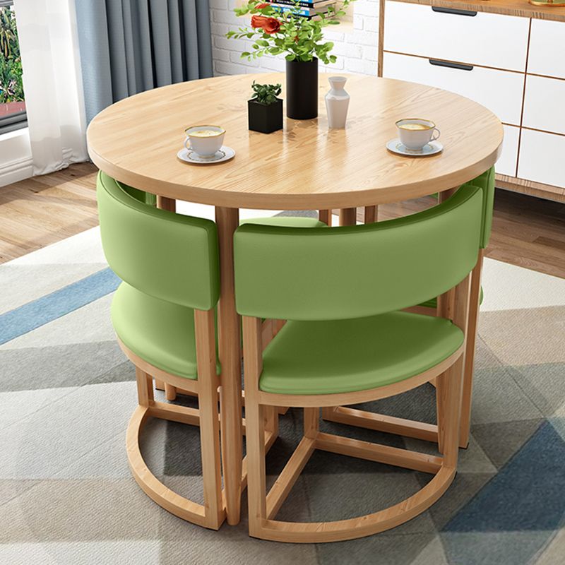 Natural Finish Round Dining Table Modern Dinette Table with 4 Legs