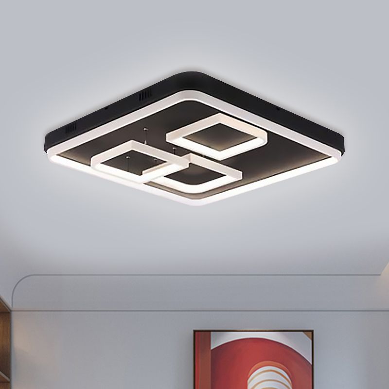 16.5"/20.5"/24.5" Wide Acrylic Square Semi Mount Lighting Modern LED Black Ceiling Flush Light Fixture in Warm/White Light