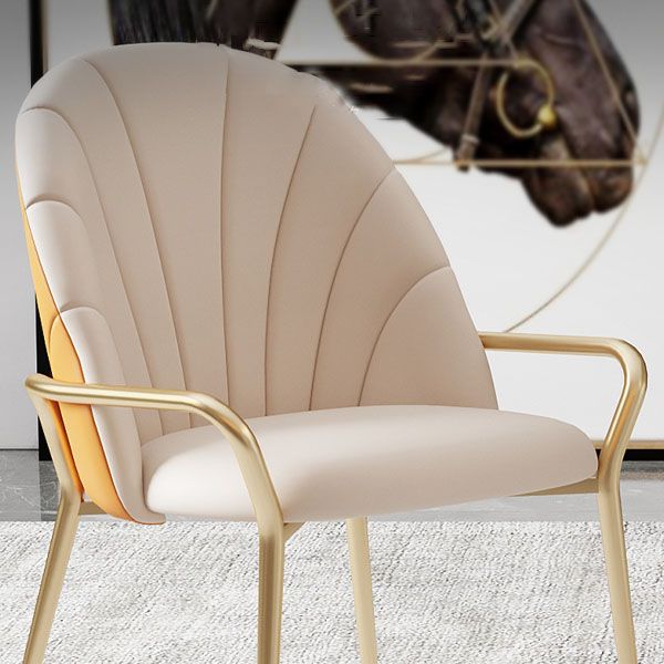 Glam Metal Dining Room Chair Arm Faux Leather Side Chair for Restaurant Use