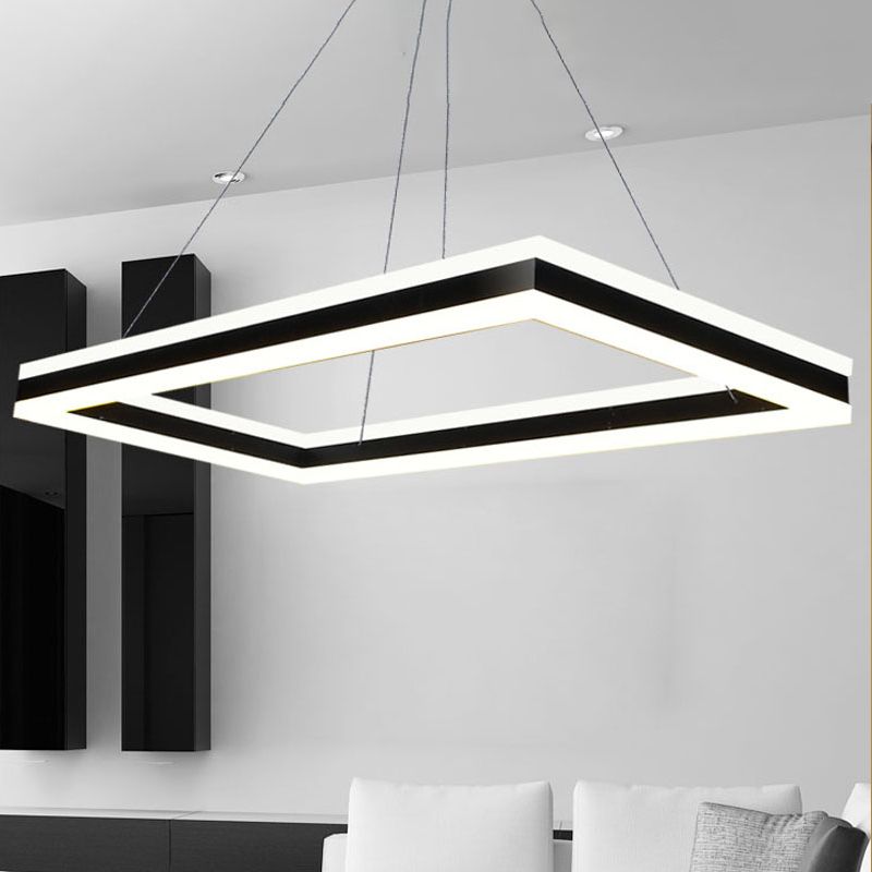 Luce del soffitto rettangolare acrilico LED moderno LED 1/2/3 light Black Candelier ciondolo in luce calda/bianca