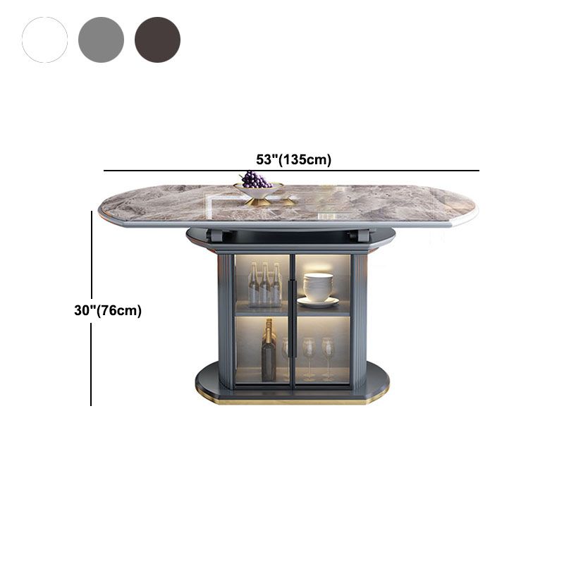 Glam Home Extendable Dining Table Sintered Stone Pedestal Table with Drawers