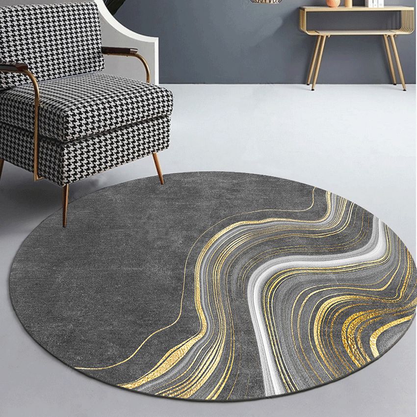Round Graphic Printed Rug Polyester Minimalist Indoor Rug Stain Resistant Carpet for Home Decoration