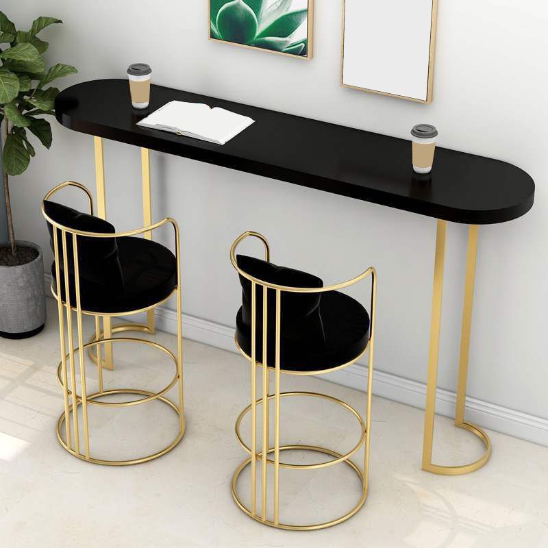 Glam Pub Table Oval Bar Height Double Pedestal Bar Table for Indoor