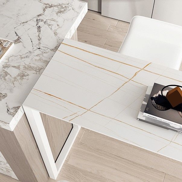 Cafe and Break-room Bistro Accent Dining Table Modern Stone Double Pedestal Counter Table