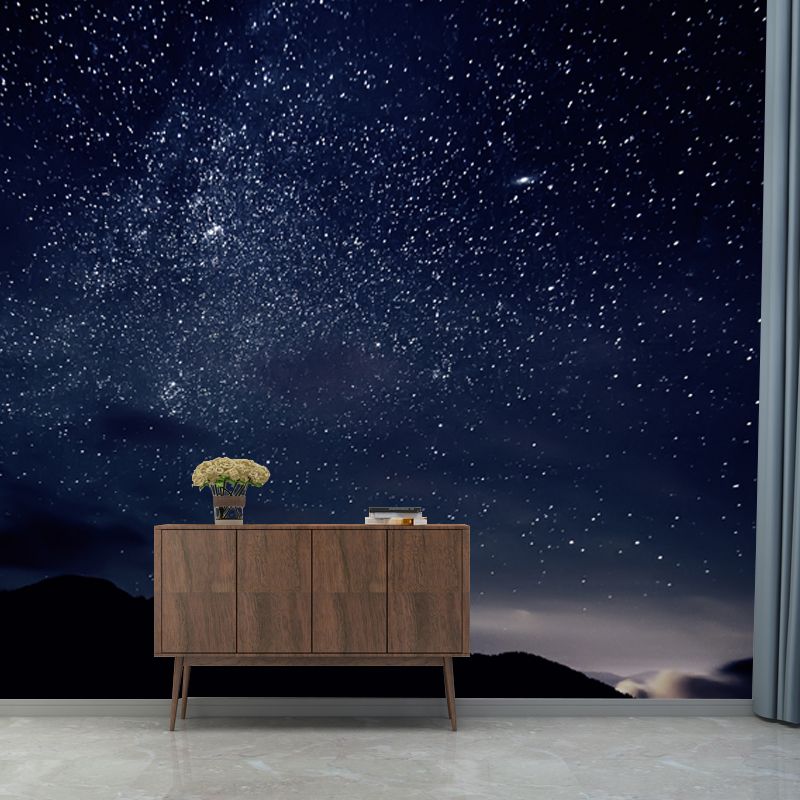 Blue-Black Starry Sky Mural Stain Resistant Wall Art for Living Room, Made to Measure