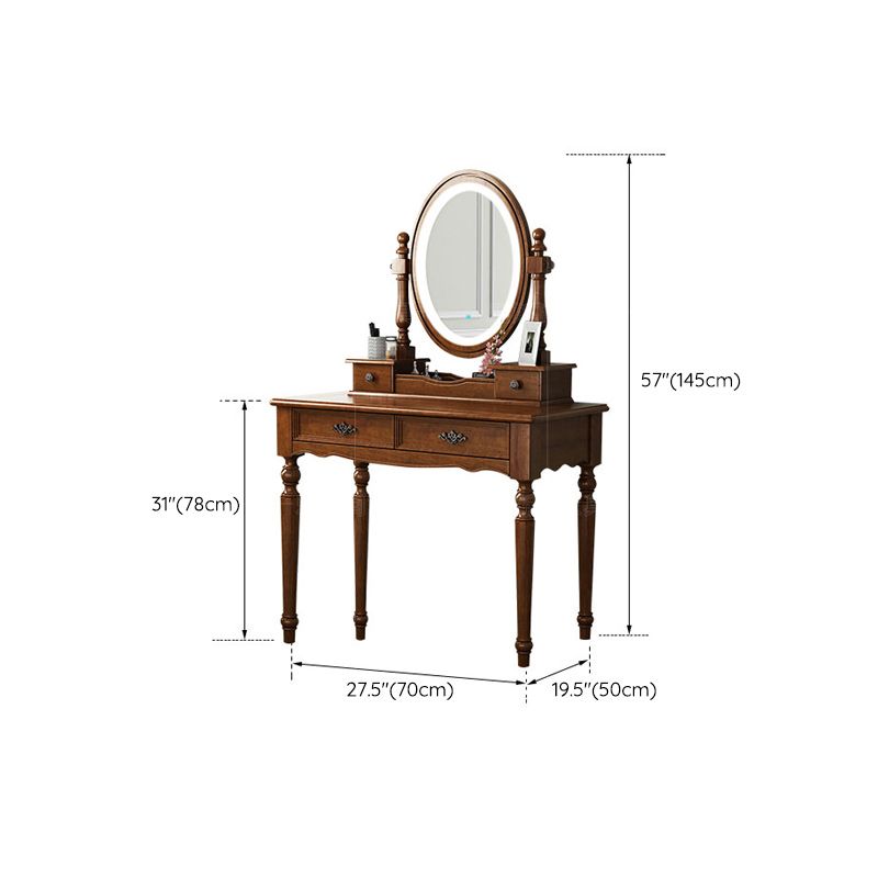 Brown Solid Wood Makeup Vanity with Drawers and Mirror Dressing Table