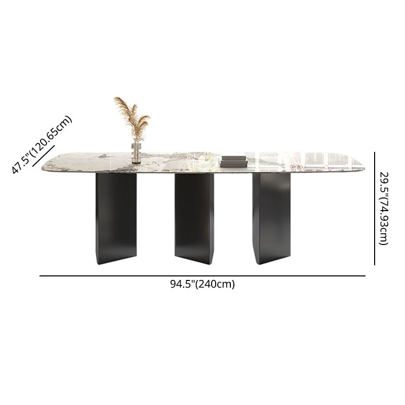 Juego de comedor de piedra sinterizada minimalista con muebles de cocina rectangulares y de base negra