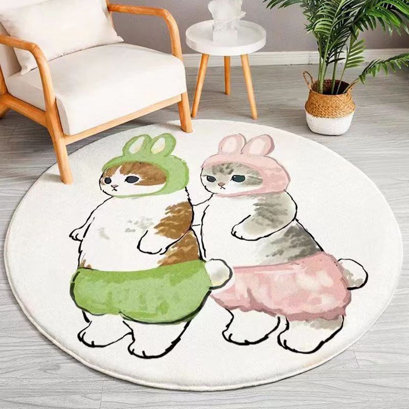 Non-Slip Backing Round Polyster Cartoon Animal Print Contemporary Carpet