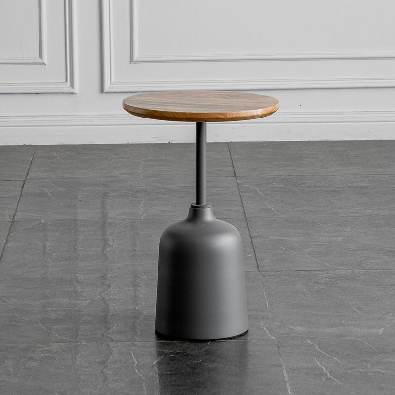 Modernistic Pedestal End Table Slate/Wood Top Round Corner Table