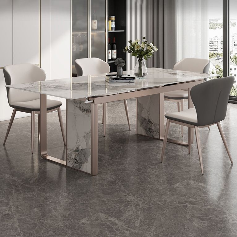 Traditional Luxury Style Dining Table Rectangle Sintered Stone Table with Double Pedestal