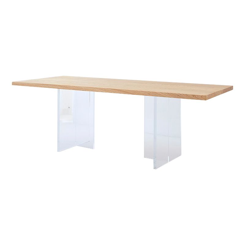Modern Solid Wood Kitchen Table Rectangle Dining Table with Double Pedestal
