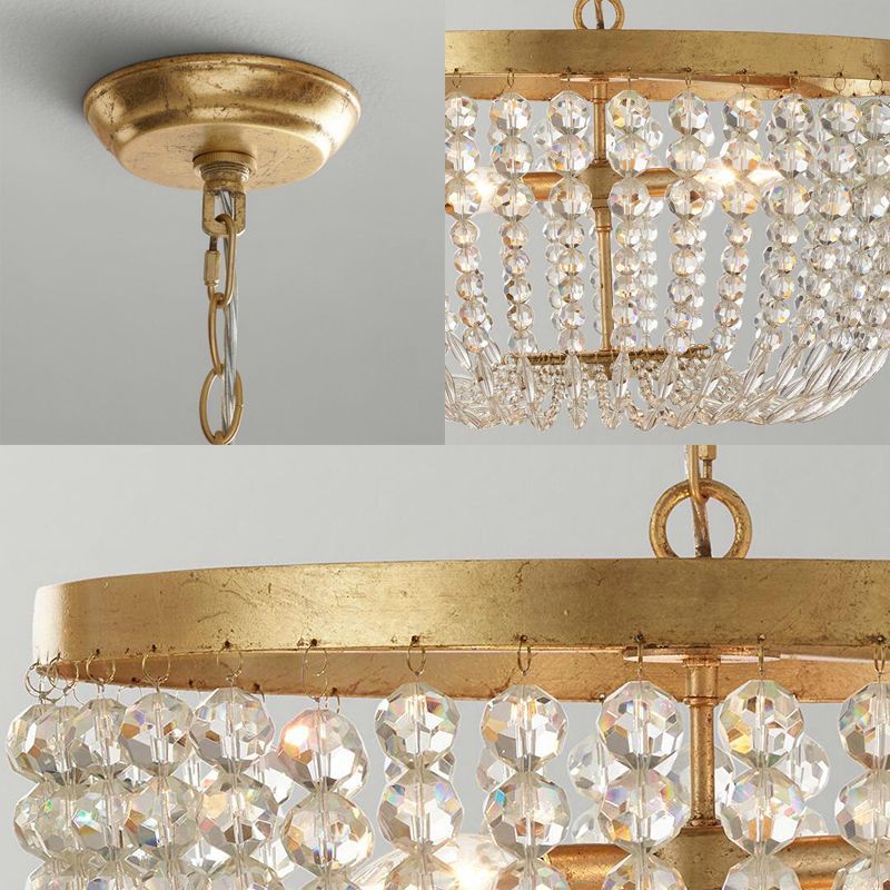 16"/19.5" Wide Dome Chandelier Lighting Modern Crystal Brass 3/5 Bulbs Hanging Ceiling Light