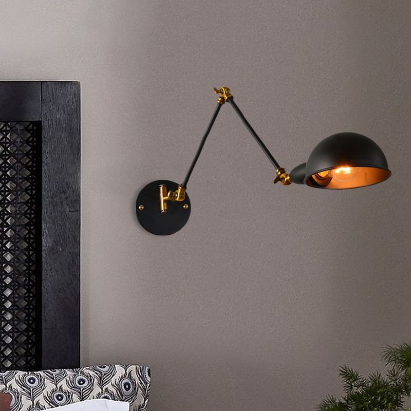 Kuppel Schatten Schlafzimmer Wandleuchte Industrie Metall 1 Kopf Schwarzes Lesen Wandlampe mit verstellbarem Arm