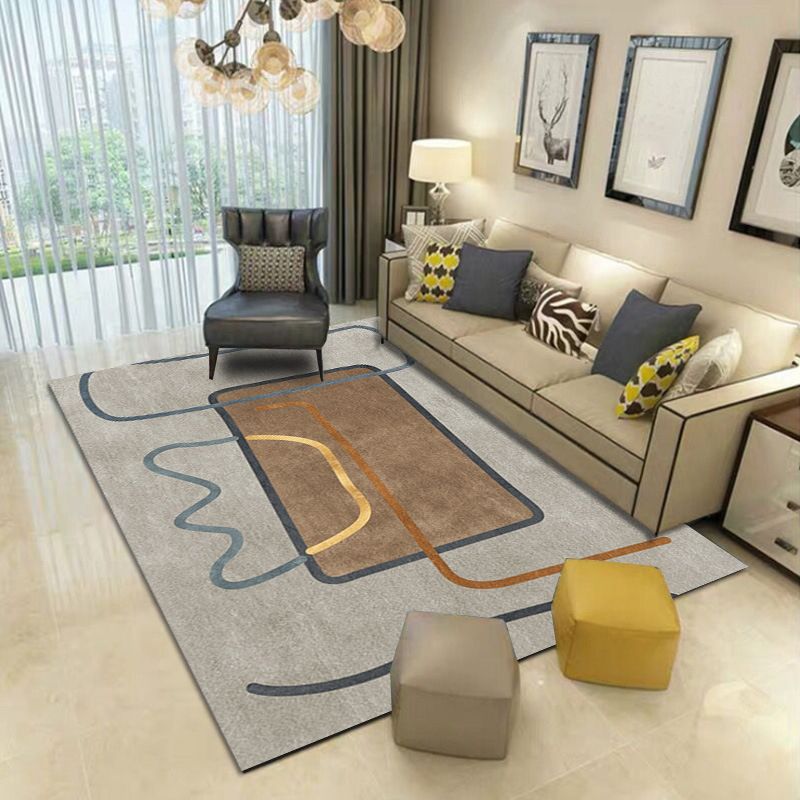 Grey Modern Carpet Polyester Graphic Carpet Washable Carpet for Home Decoration