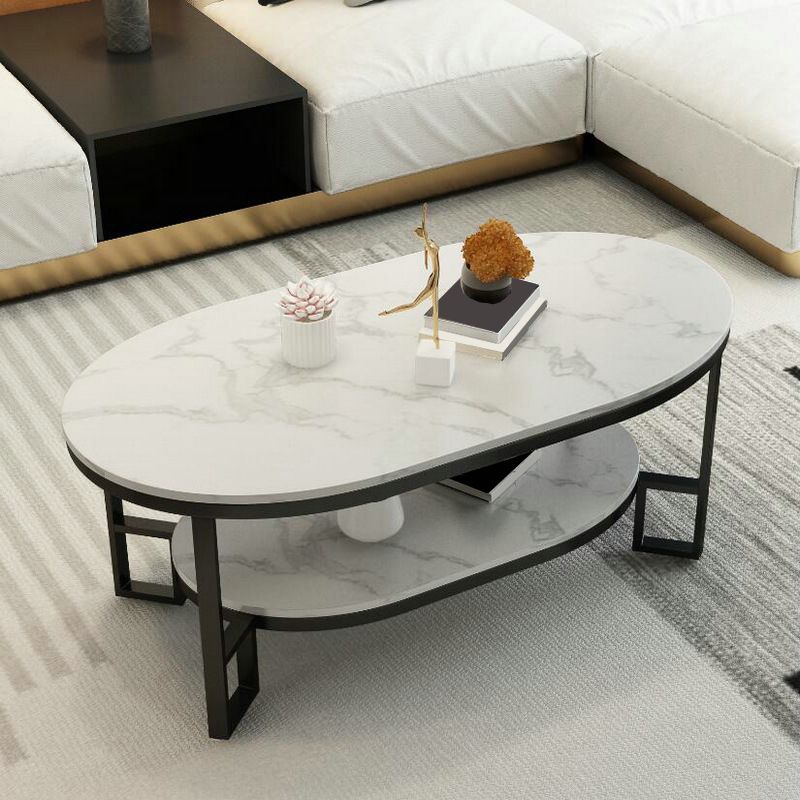 17.7" Tall Modern Iron 4 Legs Slate Rectangular Table Top Coffee Table