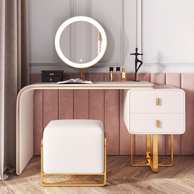 2-Drawer Glam Makeup Vanity Set Faux Leather Vanity Dressing Table