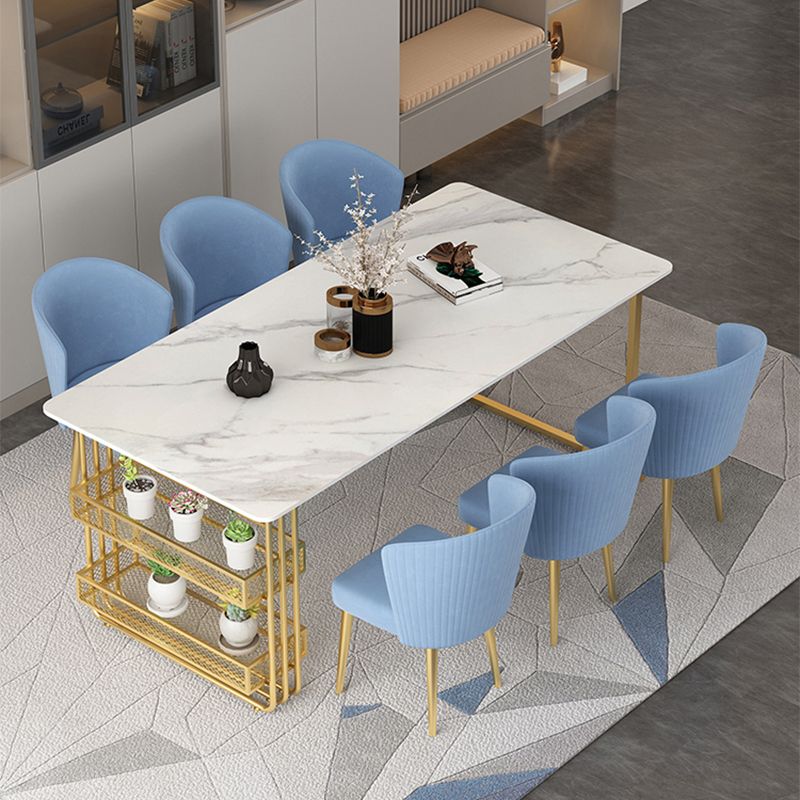 Traditional Luxury Dining Table Metal Double Gold Pedestal Table with Storage