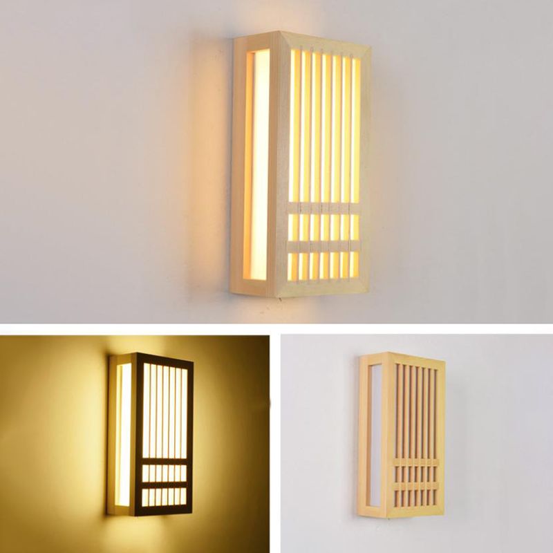 Luces de apliques de pared rectangular de estilo contemporáneo madera 1 lámpara de luz
