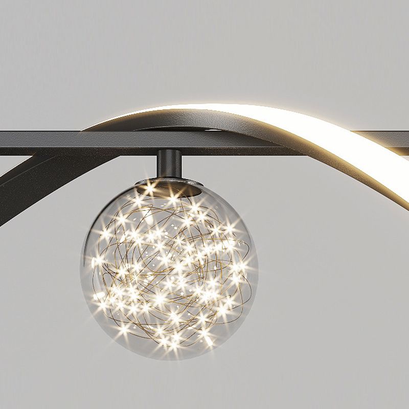 Modern LED Linear Ceiling Pendant in Black / Gold Metal and Glass Kitchen Island Light