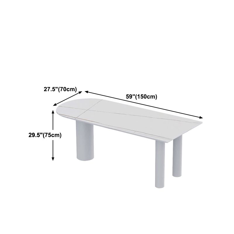Modern Stone Top Oval Dinette Table Wood Tripod Base Dining Table in White