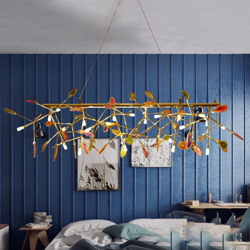 Branch Island Light Nordic Colorful Crystal 16/24 Heads Gold Hanging Ceiling Light for Dining Room