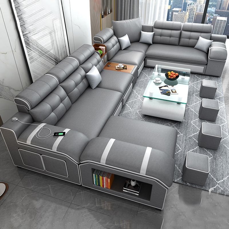 Contemporary Grey Sofa/sectional with Storage and USB for Living Room