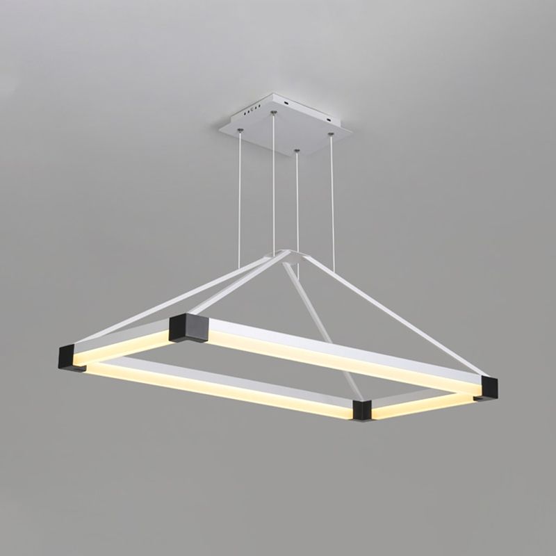 Metall -Rechteck -Kronleuchter Licht Modernismus Weiß/Kaffee 23,5 "/31,5"/39 "breites LED -Hanglampe -Kit in warmem/weißem Licht