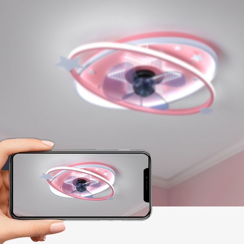 Nordic Metal Flush Mount Ceiling Fan Light Fixture Saturn Flush Mount Spotlight with Fan for Kids Bedroom