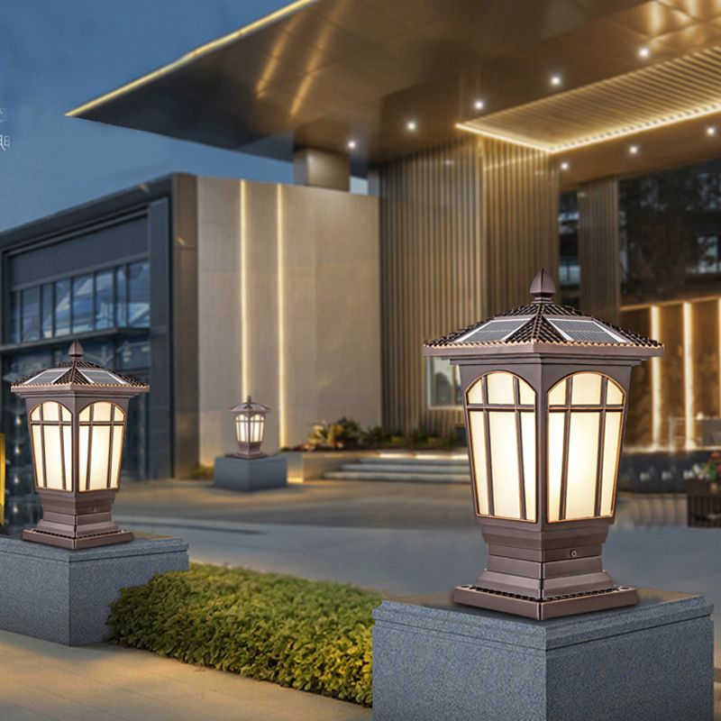 Rectangle Shape Metal Pillar Lamp Modern Style 1 Light Waterproof Outdoor Light in Copper