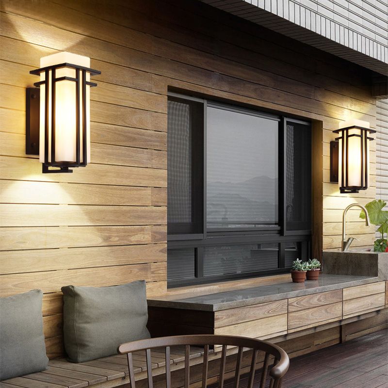 Rectangular Outdoor Wall Lighting Rustic Metal 1-Light Black Finish Sconce Wall Light